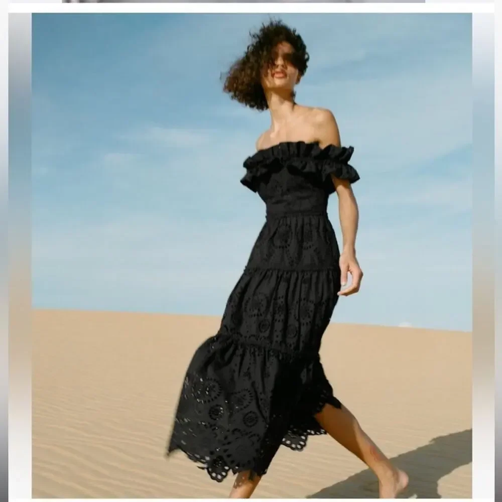 Zara Black Embroidered Dress Size Extra Small XS - Picture 7 of 15